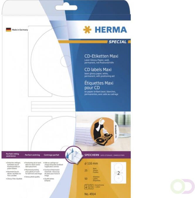 Herma CD etiketten wit glossy Ã 116 SPECIAL A4 LaserCopy 50 st.